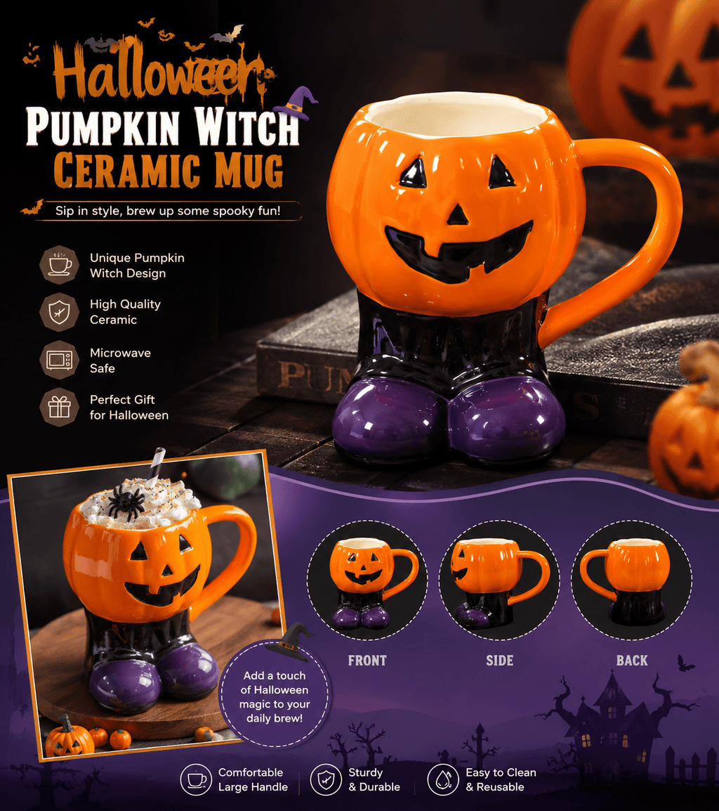 Halloween Pumpkin Witch Ceramic Mug