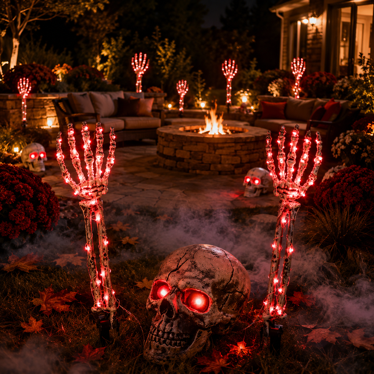 Halloween Skeleton Hands & Skull LED Yard Stakes