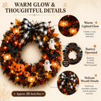 20 Inch Lighted Halloween Fall Wreath Warm - Spooky-Cute Charm for Your Front Door 🎃👻