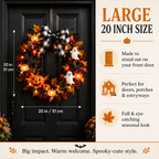 20 Inch Lighted Halloween Fall Wreath Warm - Spooky-Cute Charm for Your Front Door 🎃👻