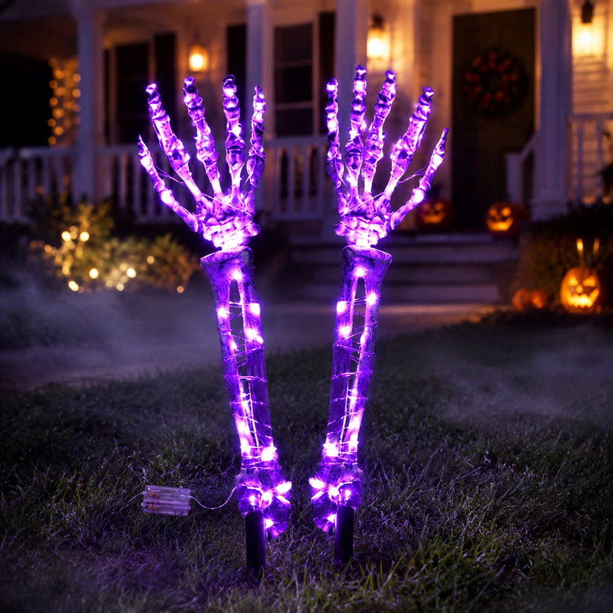 Halloween Skeleton Hands & Skull LED Yard Stakes