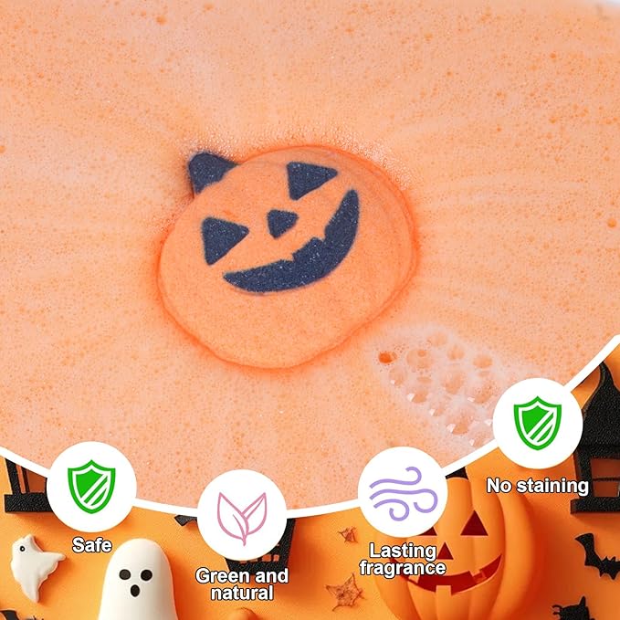 🎃Halloween Bath Bomb Gift Set - 6-Piece Scary Cute Kids Bath Bomb Gift Box, Includes Witch, Bat, Black Cat, Skull, Ghost and Pumpkin Bubble Spa Balls🎃