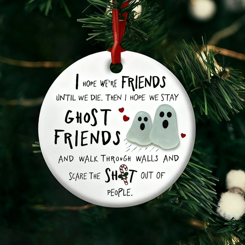 Cute Ghost Bestie Sea Glass Ornament