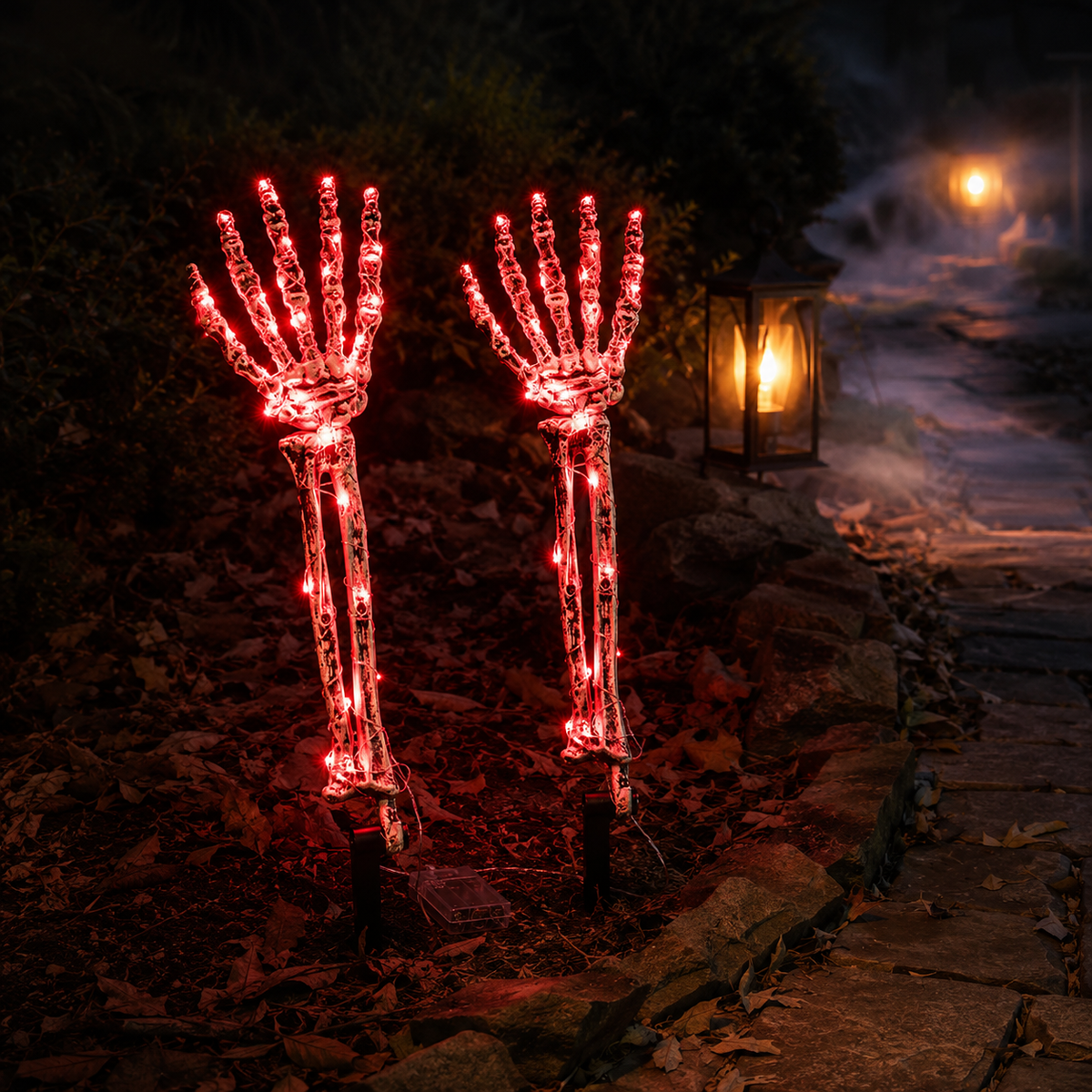 Halloween Skeleton Hands & Skull LED Yard Stakes