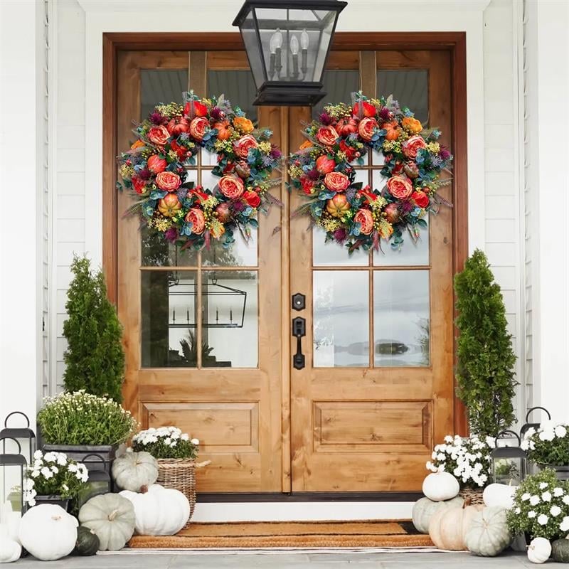 💖Fall Peony And Pumpkin Wreath - Year Round Wreath