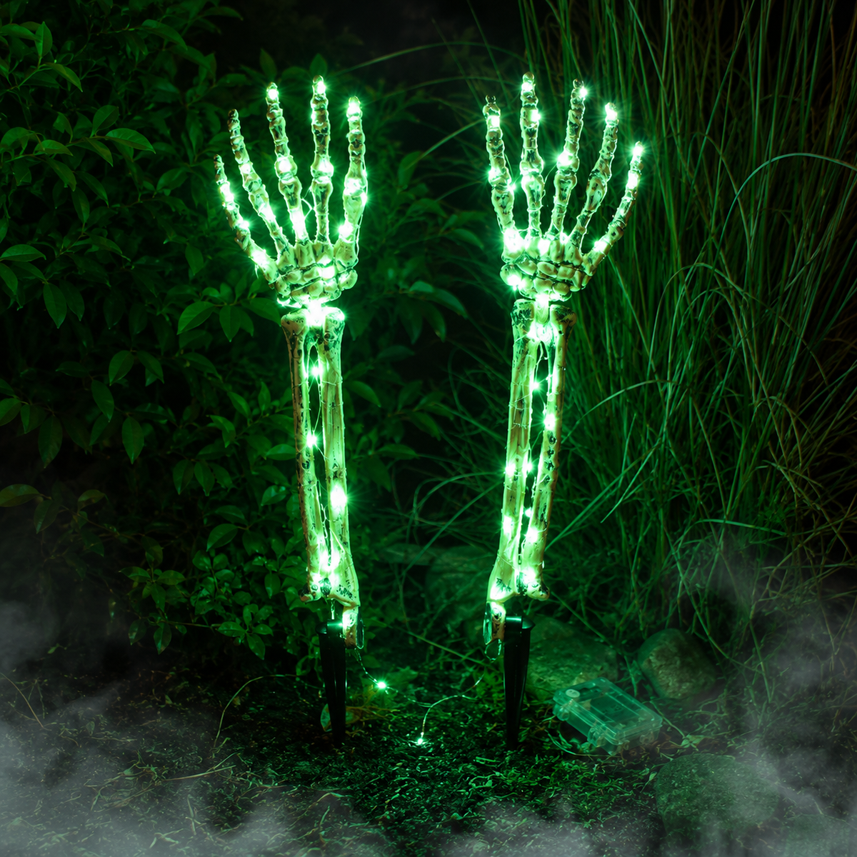 Halloween Skeleton Hands & Skull LED Yard Stakes