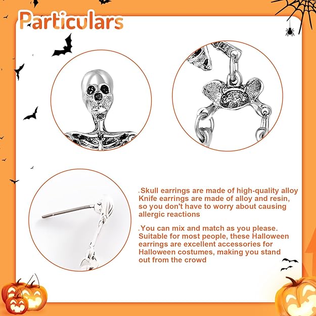 🎃💀2-Pack Halloween Punk Gothic Skull Earrings