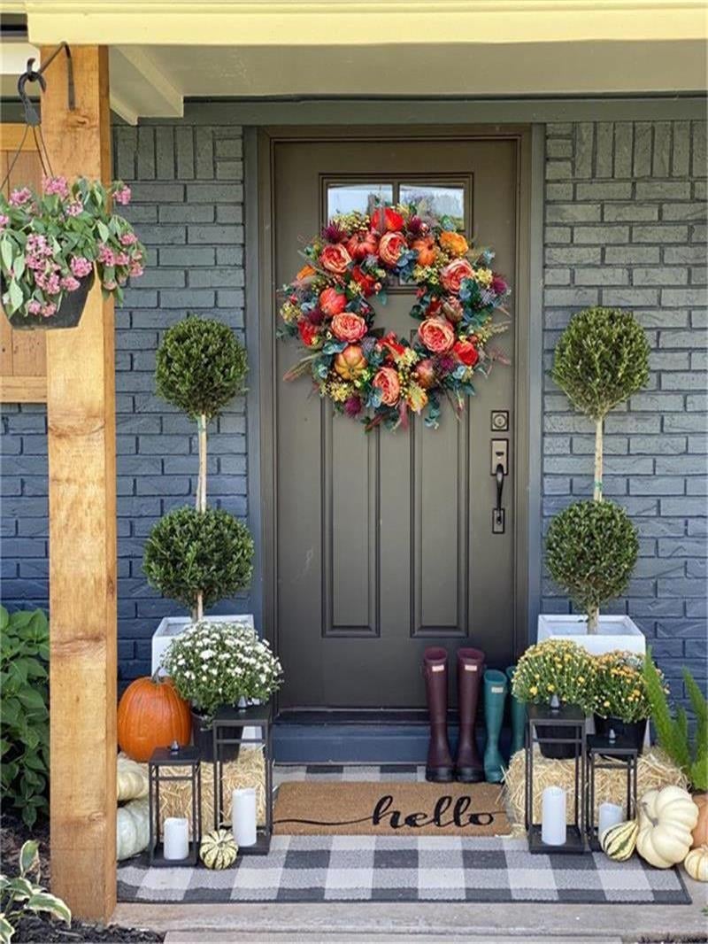 💖Fall Peony And Pumpkin Wreath - Year Round Wreath