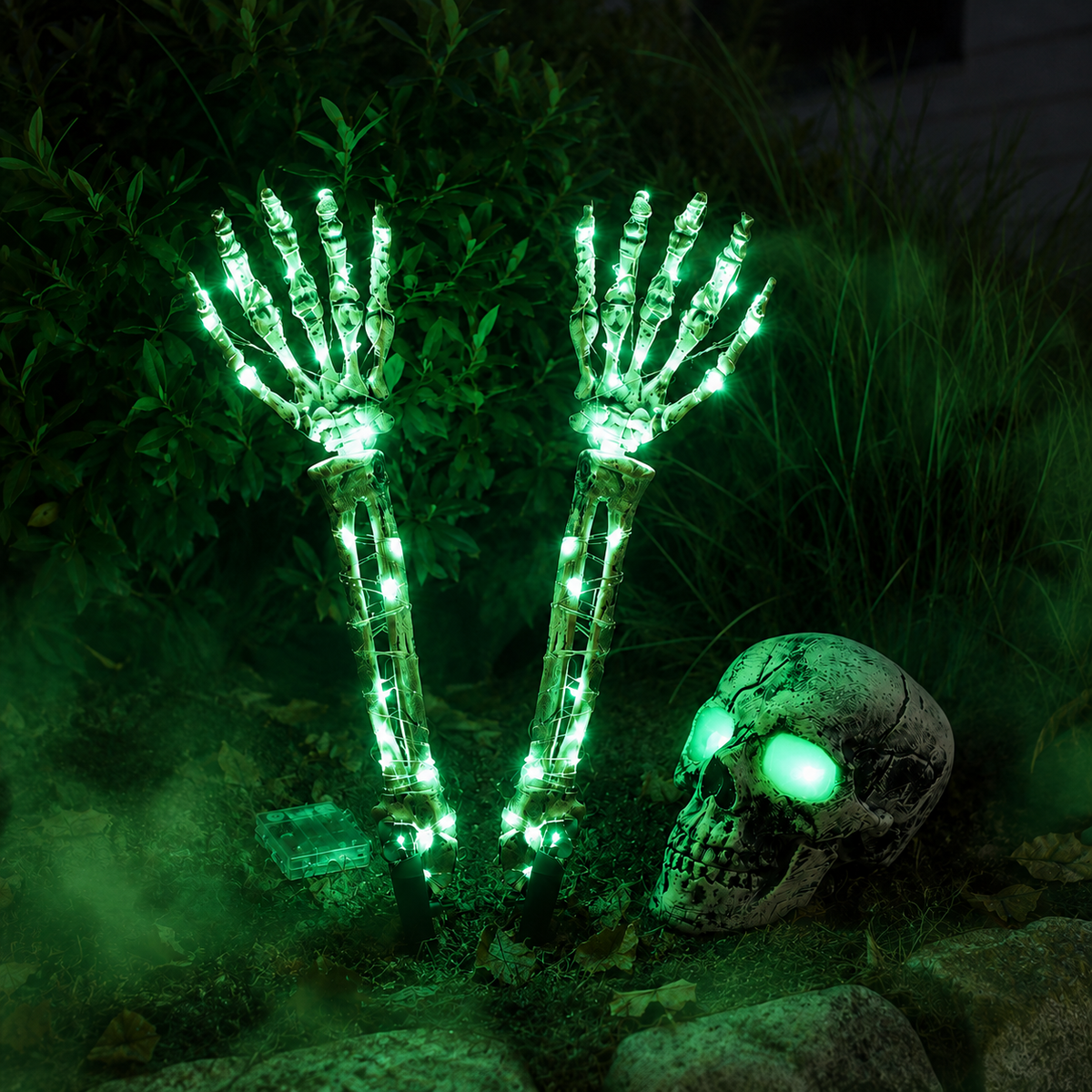 Halloween Skeleton Hands & Skull LED Yard Stakes