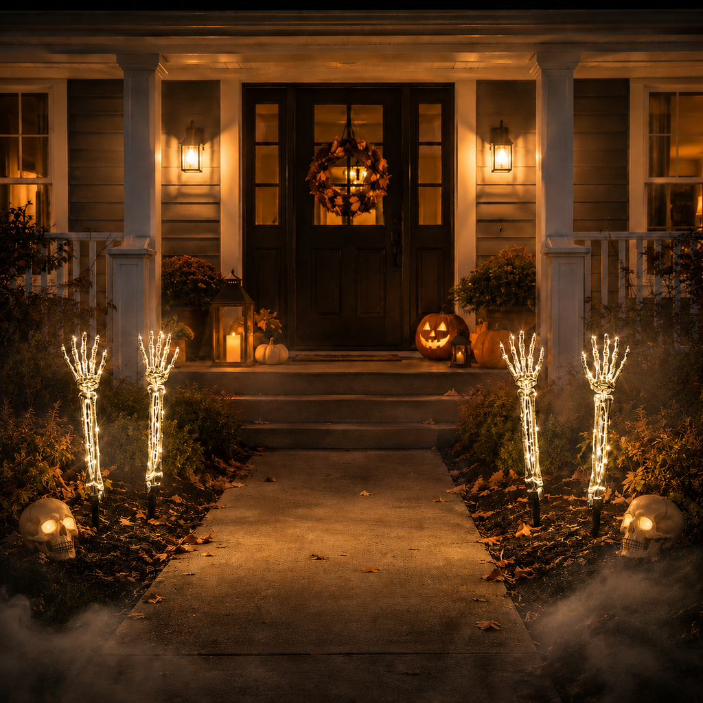 Halloween Skeleton Hands & Skull LED Yard Stakes