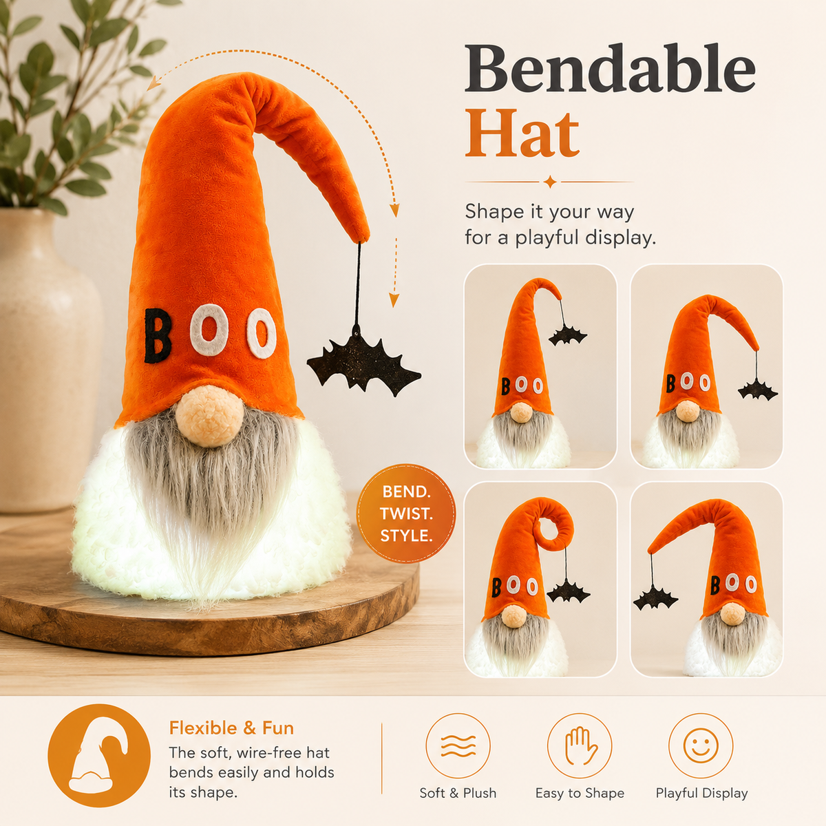 Halloween Style Cute Light-Up Gnome Decor