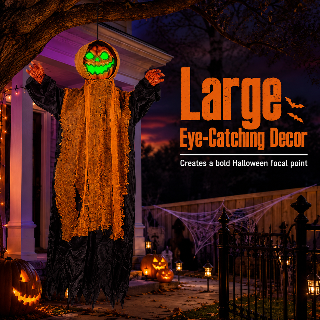 Light-Up Hanging Pumpkin Ghost Halloween Decoration