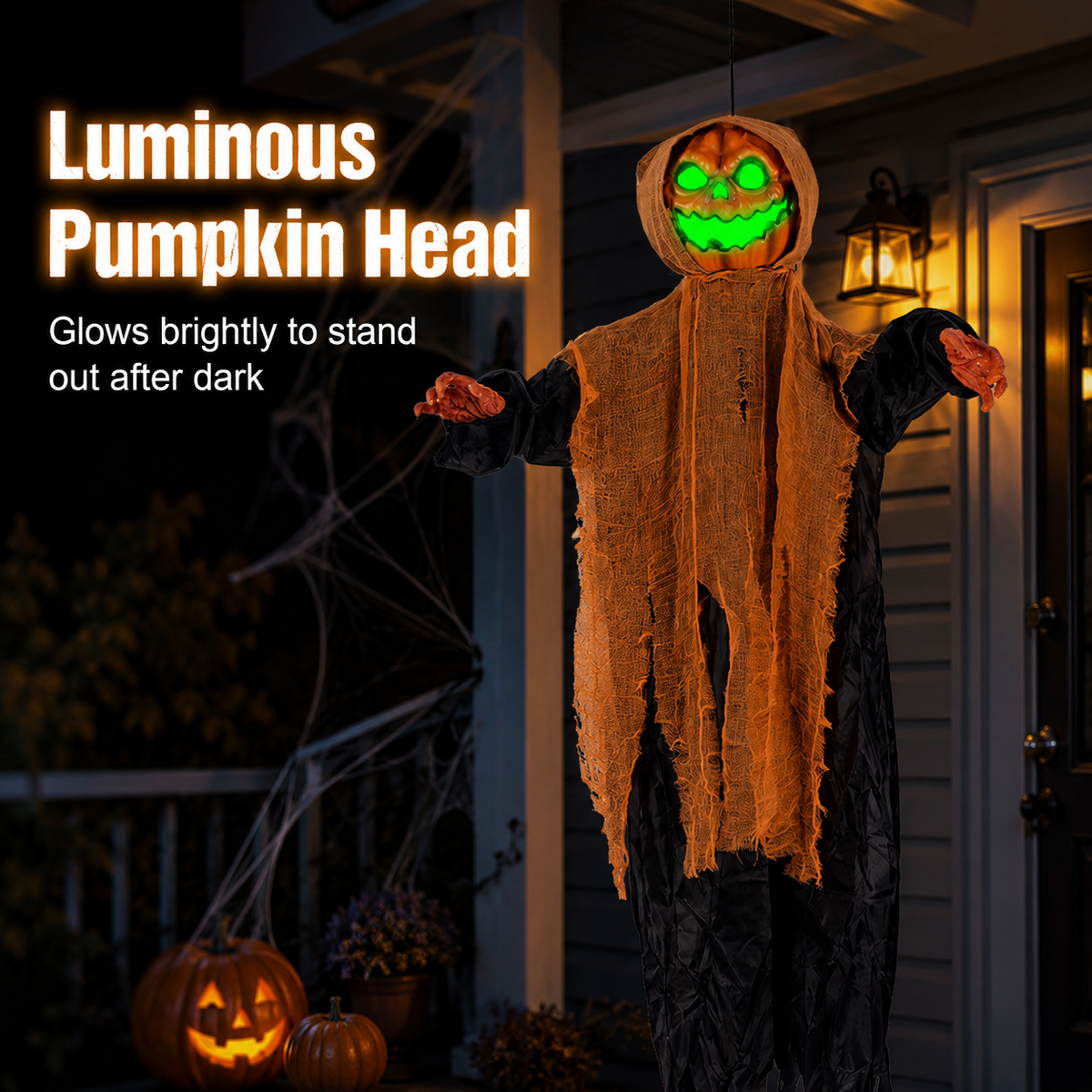 Light-Up Hanging Pumpkin Ghost Halloween Decoration