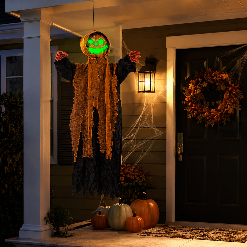 Light-Up Hanging Pumpkin Ghost Halloween Decoration