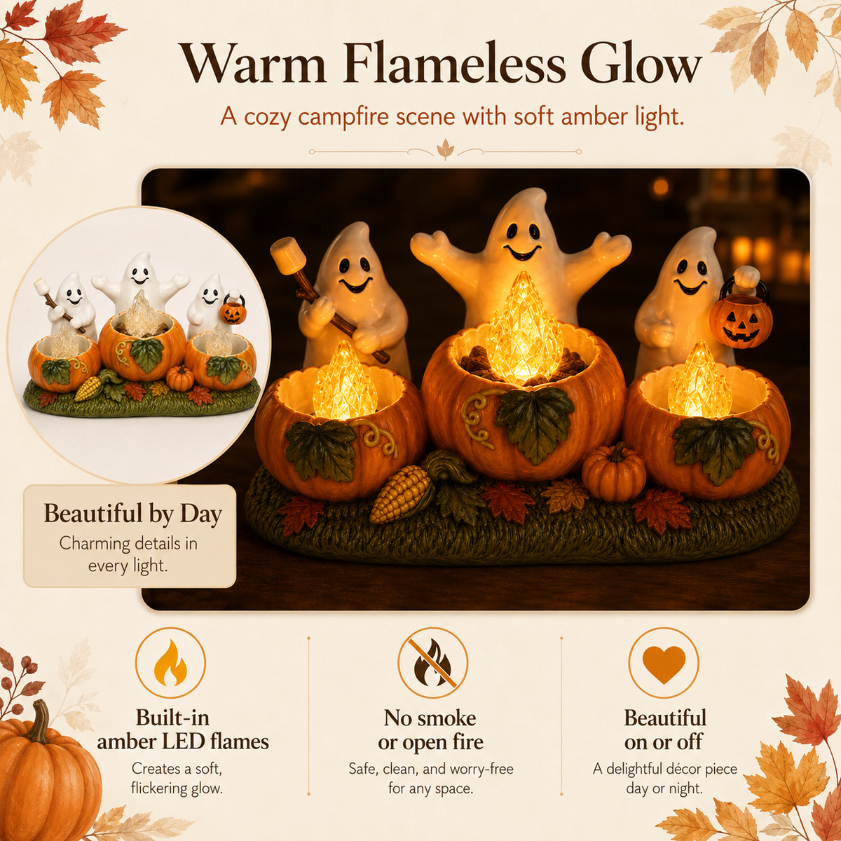 Lighted Ghost Pumpkin Campfire Decoration