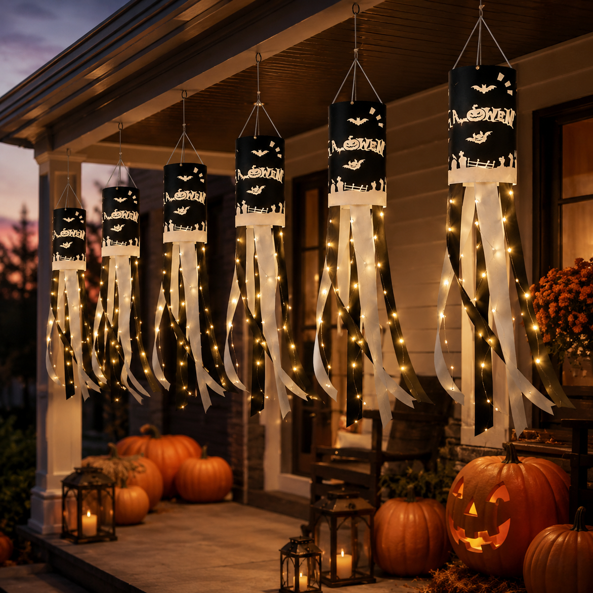 Halloween Hanging Windsock with Warm String Lights