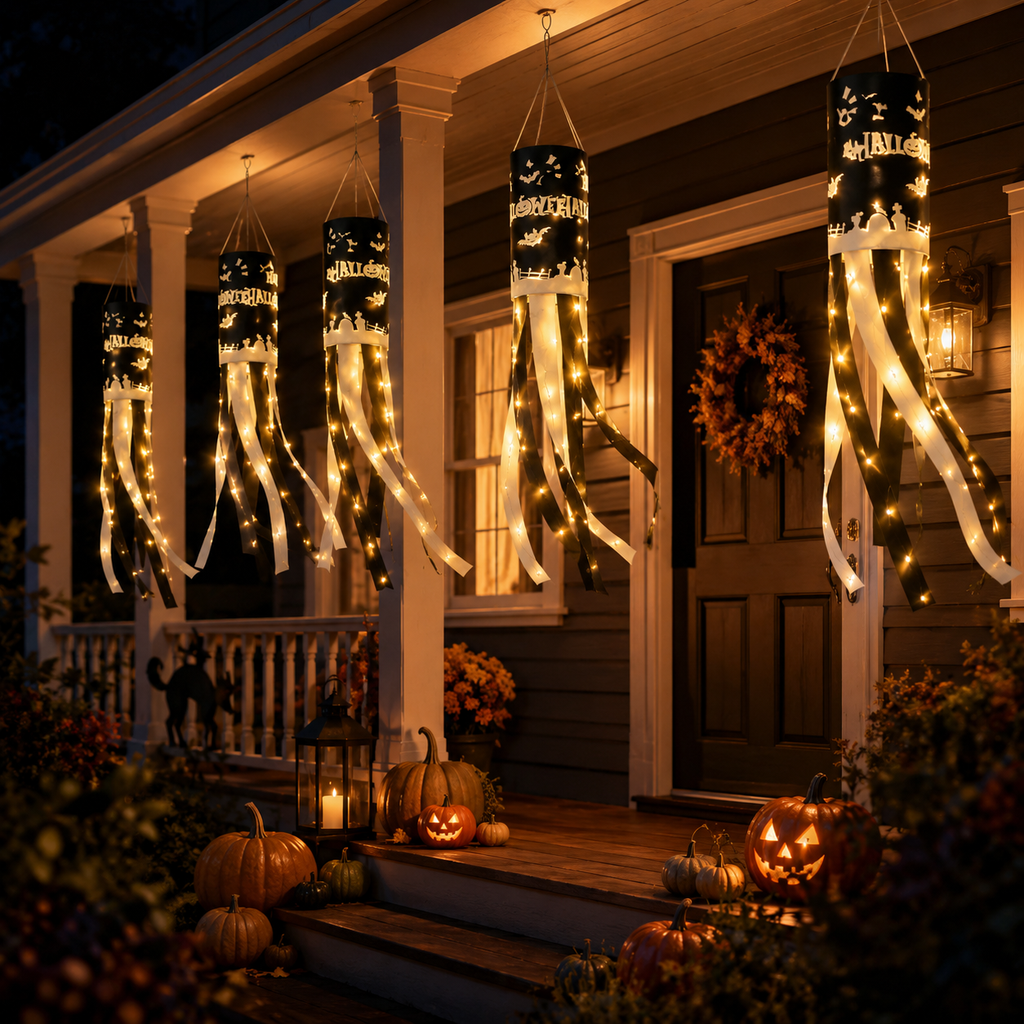 Halloween Hanging Windsock with Warm String Lights