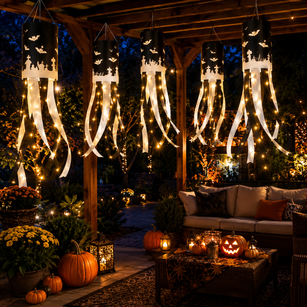 Halloween Hanging Windsock with Warm String Lights