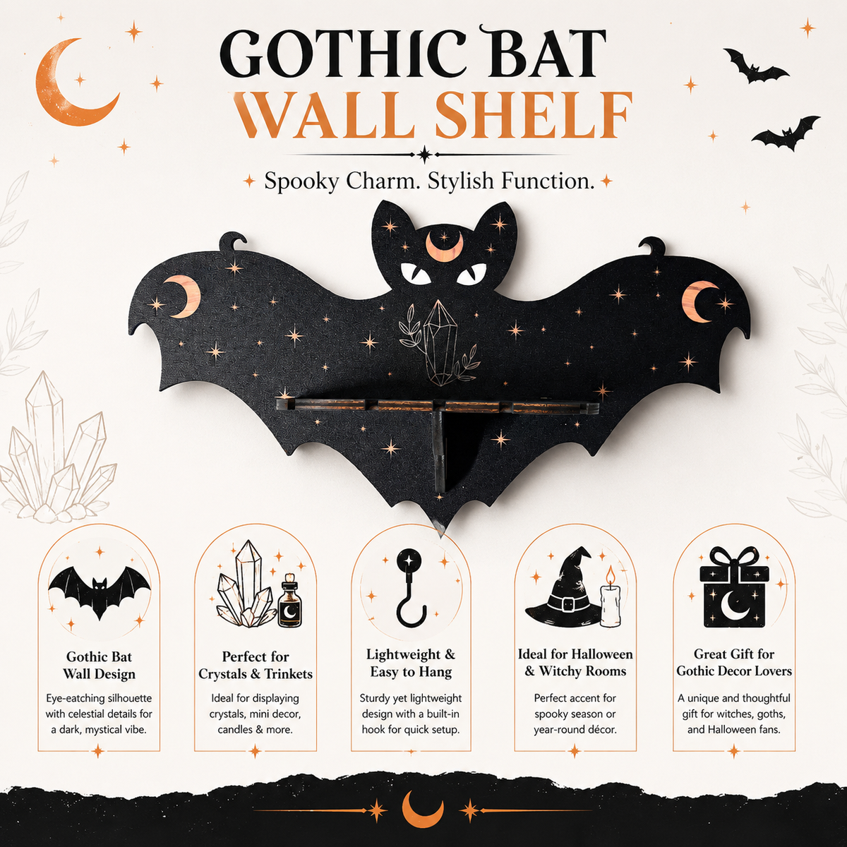 Halloween Bat Wall Shelf Decor