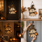 Lighted Ghost Witch Welcome Door Sign