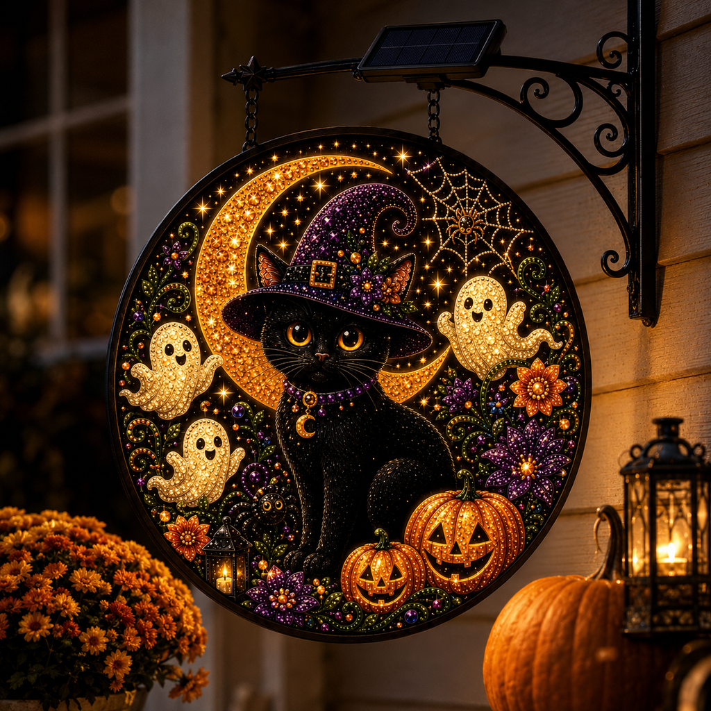Solar Lighted Halloween Cat Hanging Decor