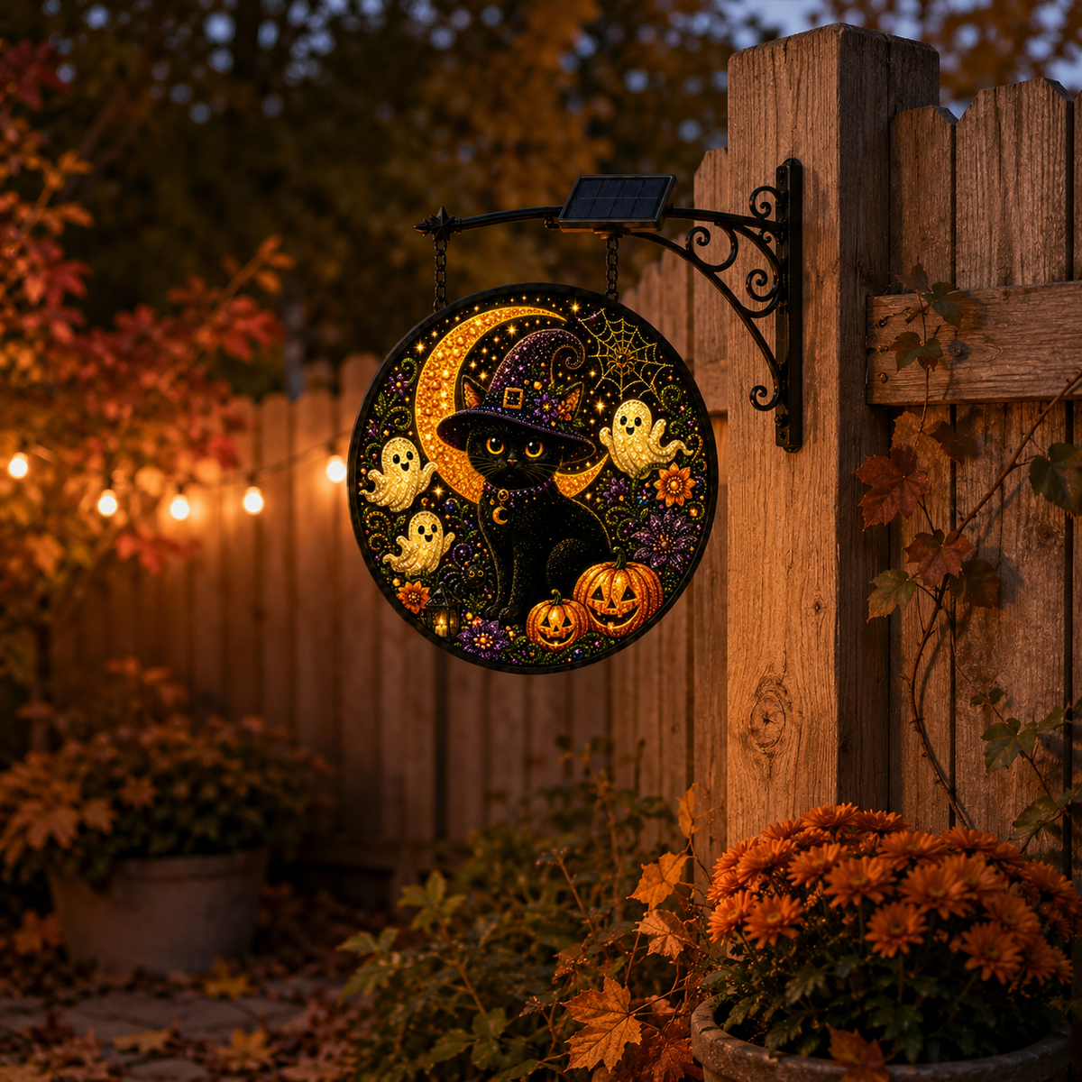 Solar Lighted Halloween Cat Hanging Decor
