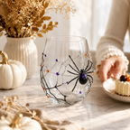 Halloween Glass Cup Set of 4, Embossed-Style Ghost Pumpkin Black Cat Spider Web Drinking Glasses