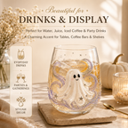 Halloween Glass Cup Set of 4, Embossed-Style Ghost Pumpkin Black Cat Spider Web Drinking Glasses