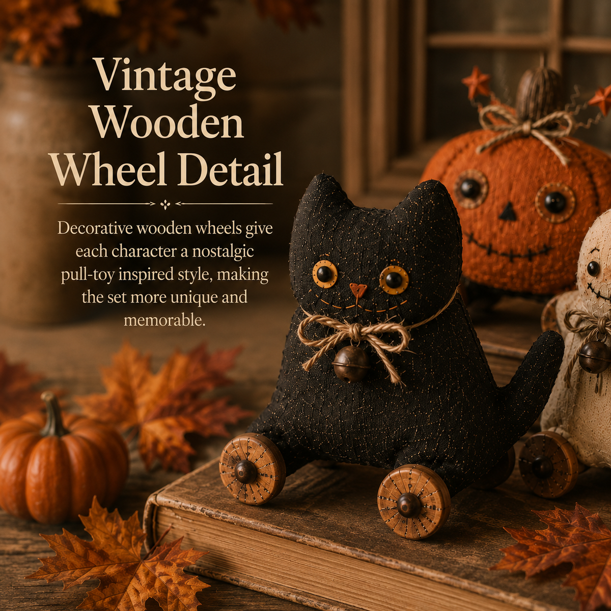 Vintage Cat Pumpkin & Ghost Decor Set