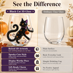 Halloween Glass Cup Set of 4, Embossed-Style Ghost Pumpkin Black Cat Spider Web Drinking Glasses
