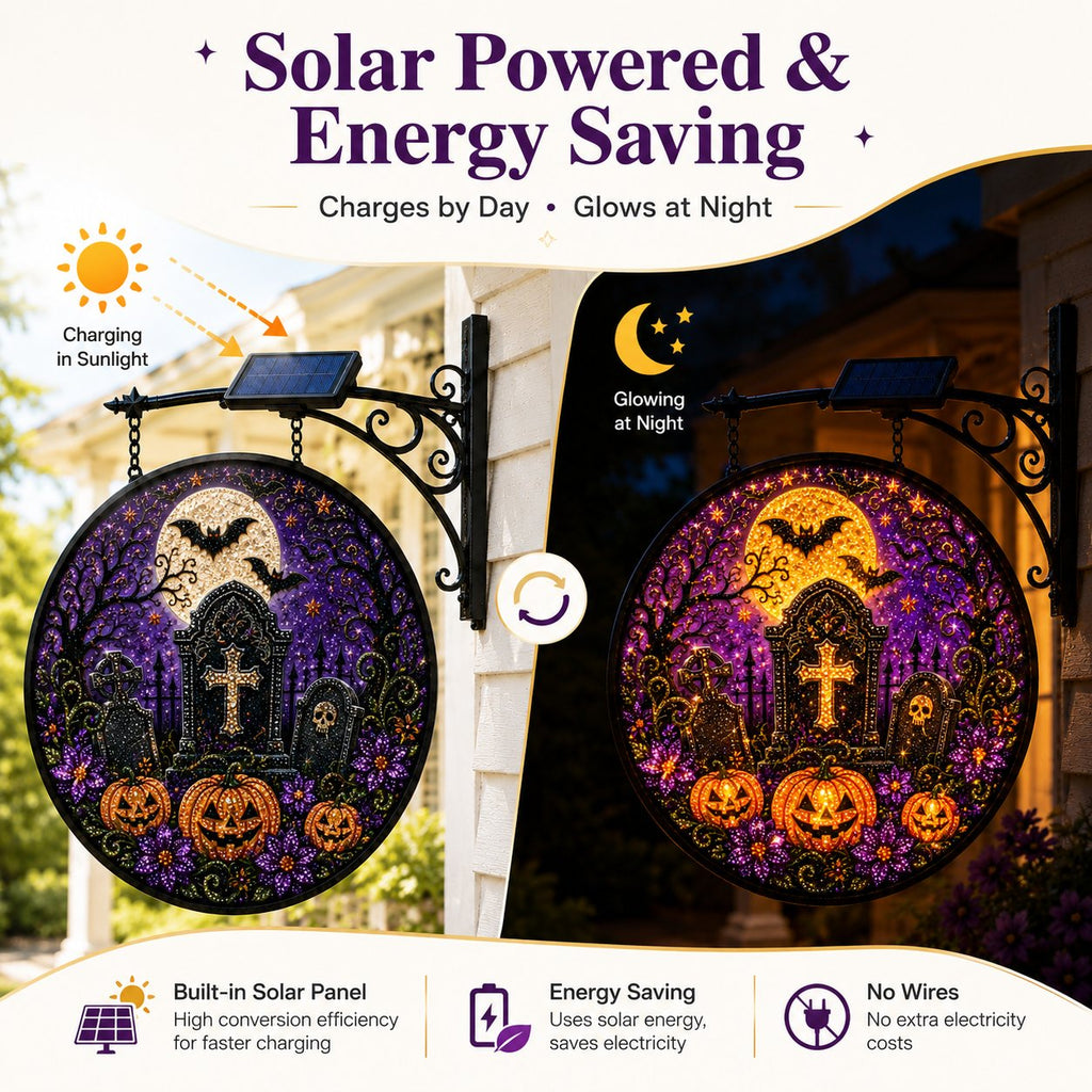 ƒ Solar Halloween LED Hanging Sign Light