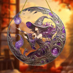 Halloween Charming Moonlight Witch Glass Window Hanging Sun Catcher