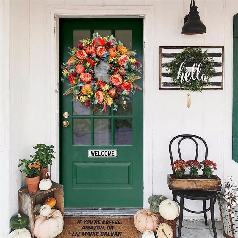 💖Fall Peony And Pumpkin Wreath - Year Round Wreath