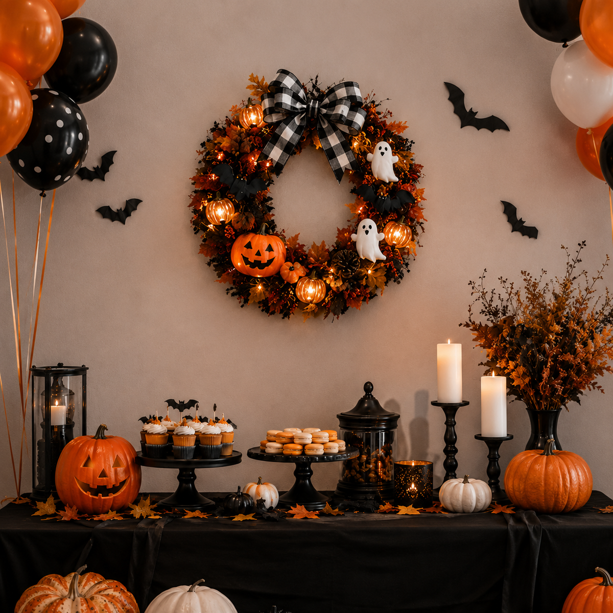 20 Inch Lighted Halloween Fall Wreath Warm - Spooky-Cute Charm for Your Front Door 🎃👻
