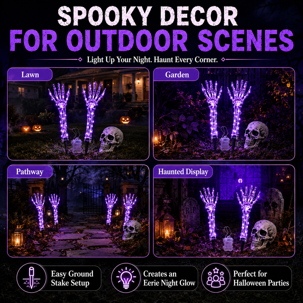 Halloween Skeleton Hands & Skull LED Yard Stakes
