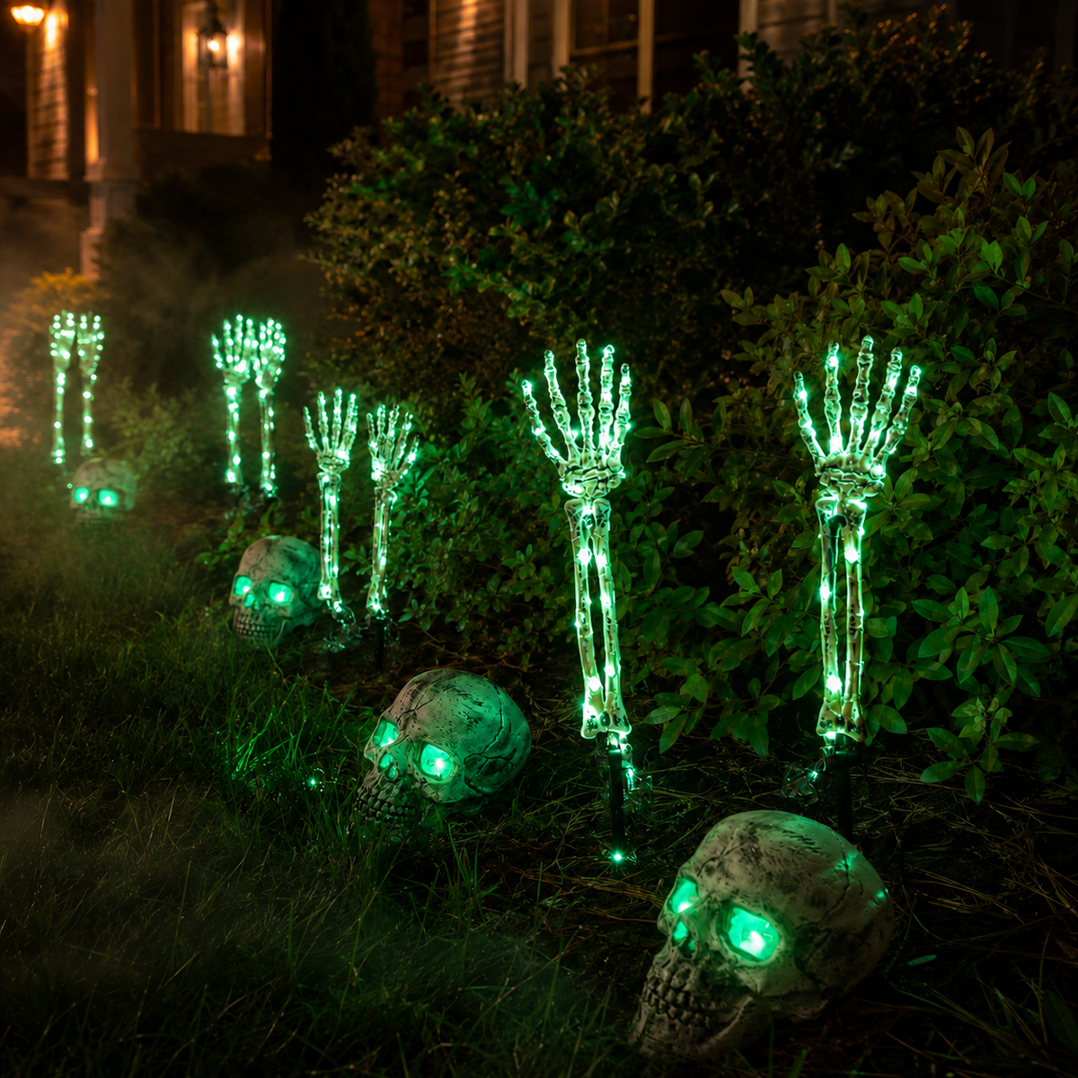 Halloween Skeleton Hands & Skull LED Yard Stakes